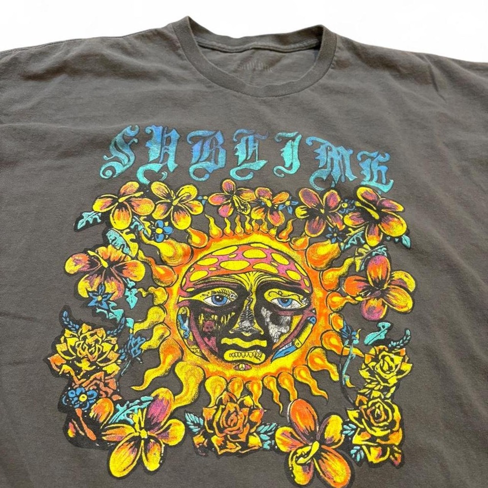 Sublime Sun Logo Graphic T-Shirt Gray Band Tee Short Sleeve Mens Large